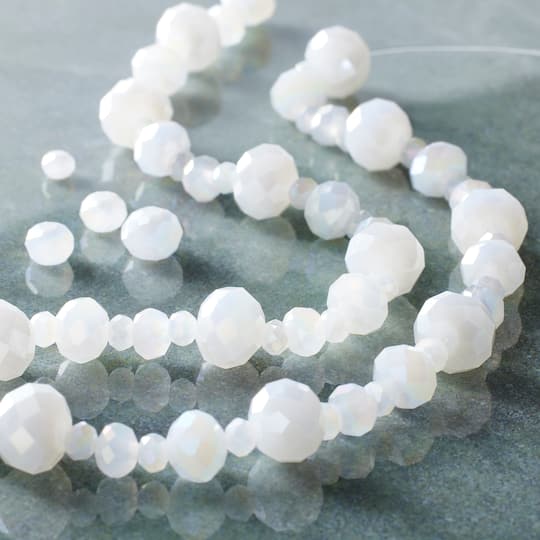 12 Pack: White Faceted Glass Rondelle Beads by Bead Landing™